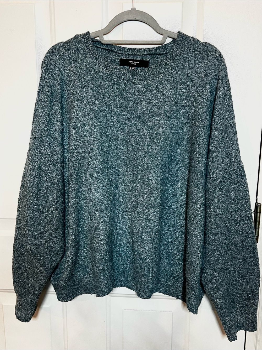 Vero Moda Curve Sadella Textured Sweater 3X Teal Heathered Crewneck Plus Size